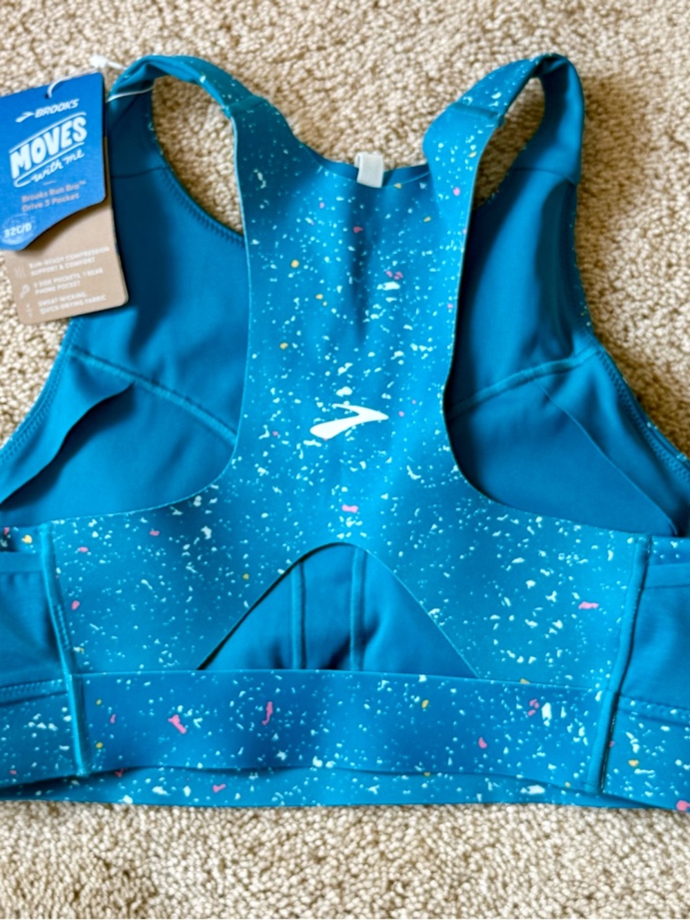 Brooks Drive 3-Pocket Sports Bra NWT Lagoon Speckle Print High Impact 32C/D - Picture 9 of 13